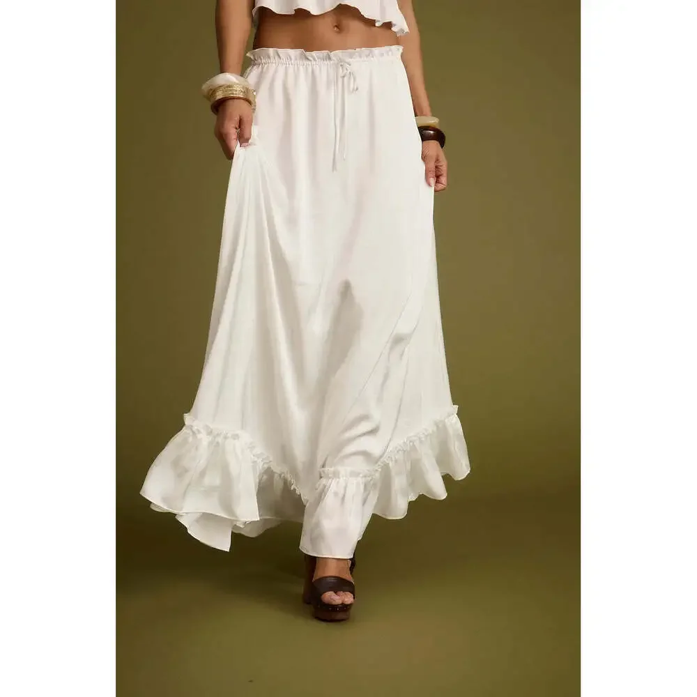 12th Tribe Dahlia White Satin Maxi Skirt Size MM - Picture 2 of 3